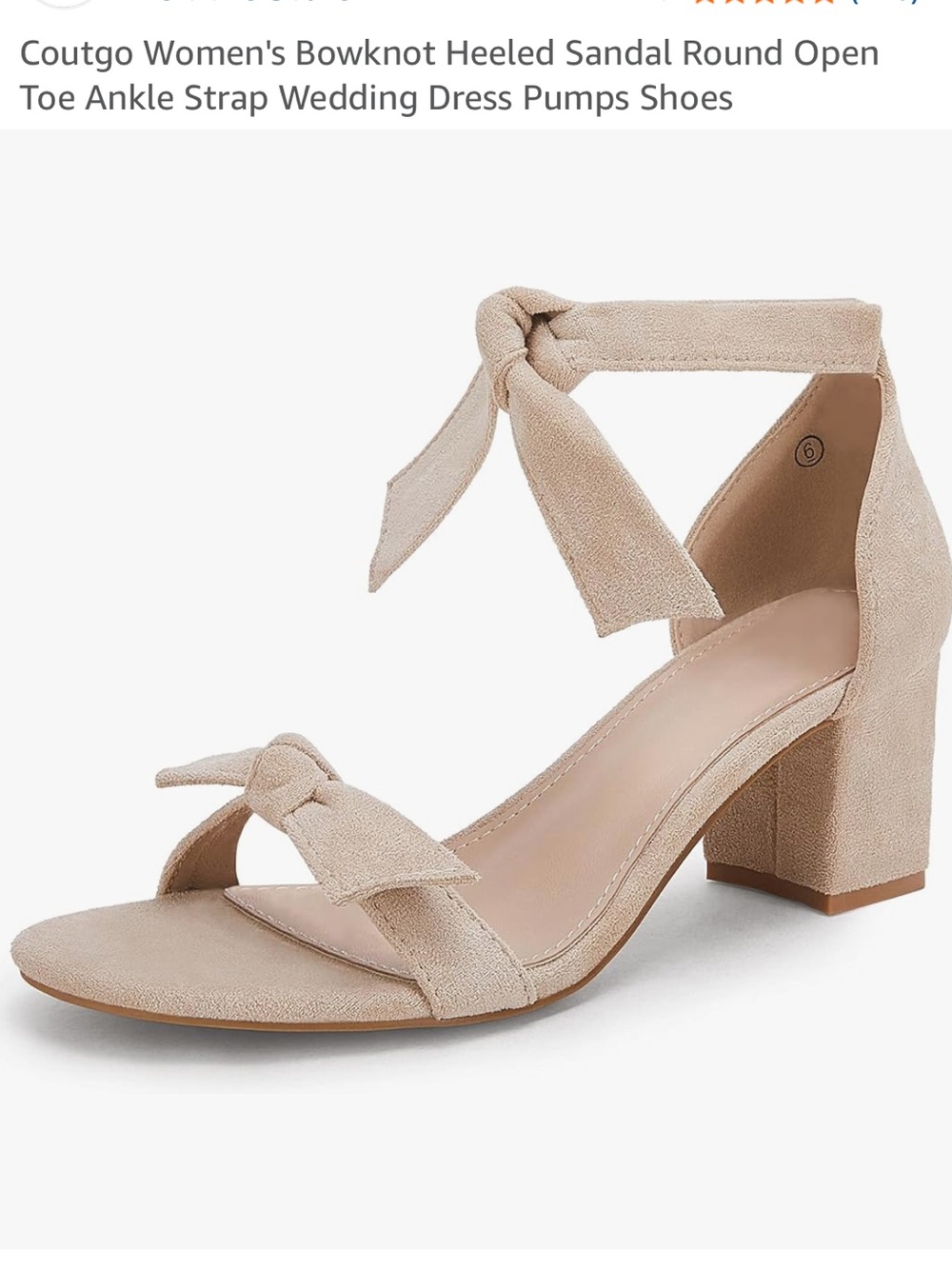 Coutgo Beige Suede Bowknot Block Heel Sandals for Women